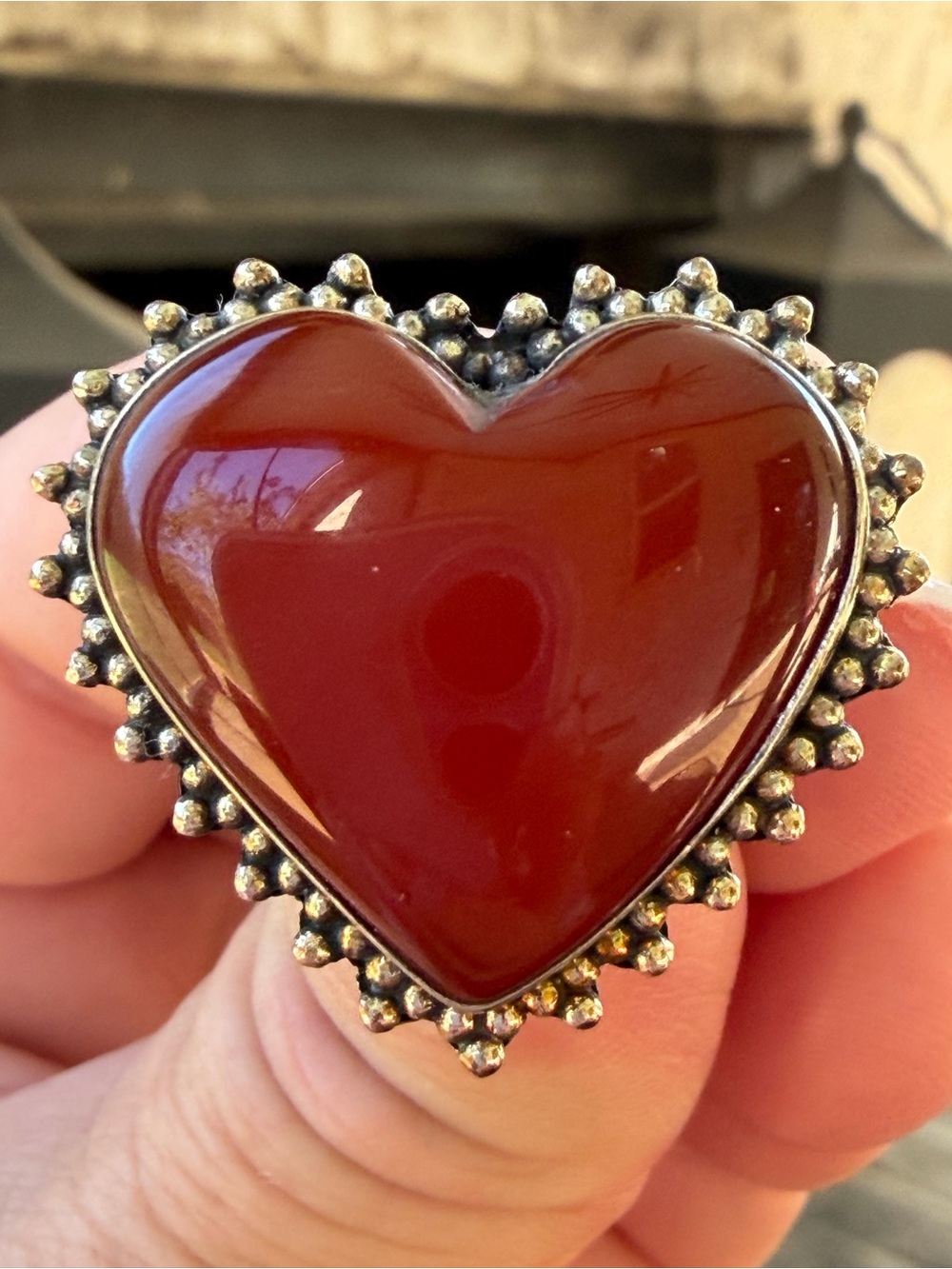 Heart-Shaped Red Carnelian Stone on Sterling Silver Band
